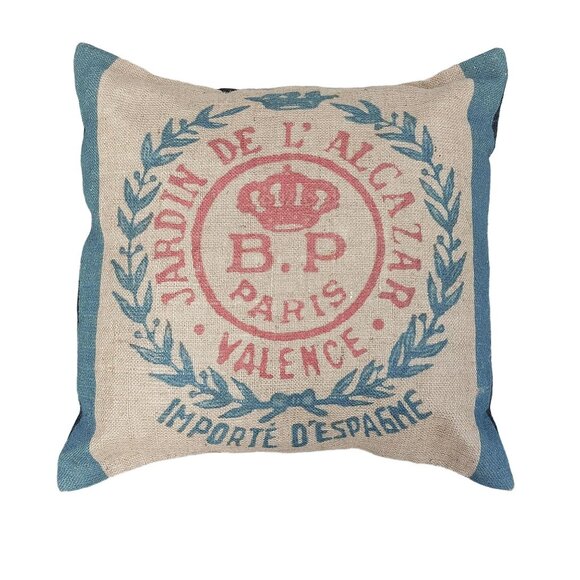 Vintage Burlap Feed Sack Pillow With BP Paris Crown & Laurel Jardin De LAlcazar - Picture 2 of 3